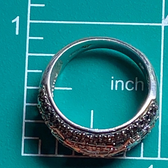 Vintage 925, black and white diamond accent. Size 7 Wide band - Picture 5 of 8